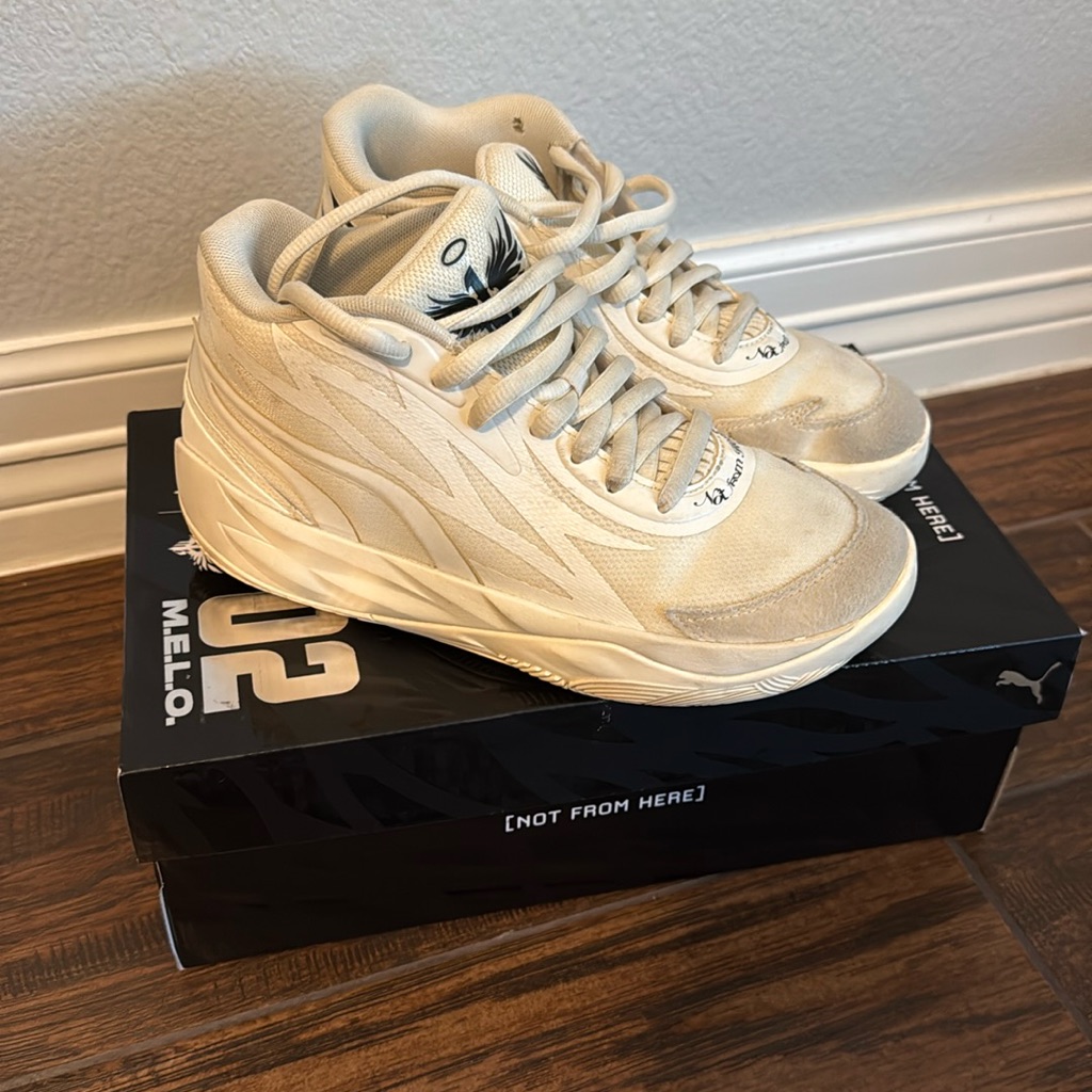 Puma Frosted Ivory And Black Junior Basketball Sneakers - M.E.L.O.